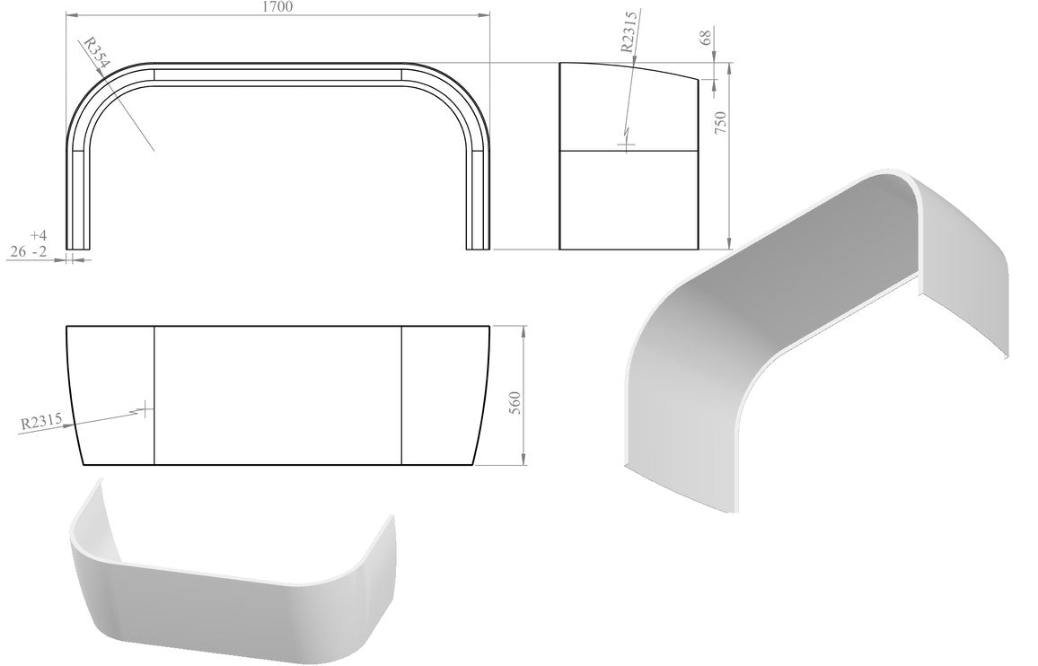 1700mm Back To Wall Bath Panel-Panels-DIBP0270-