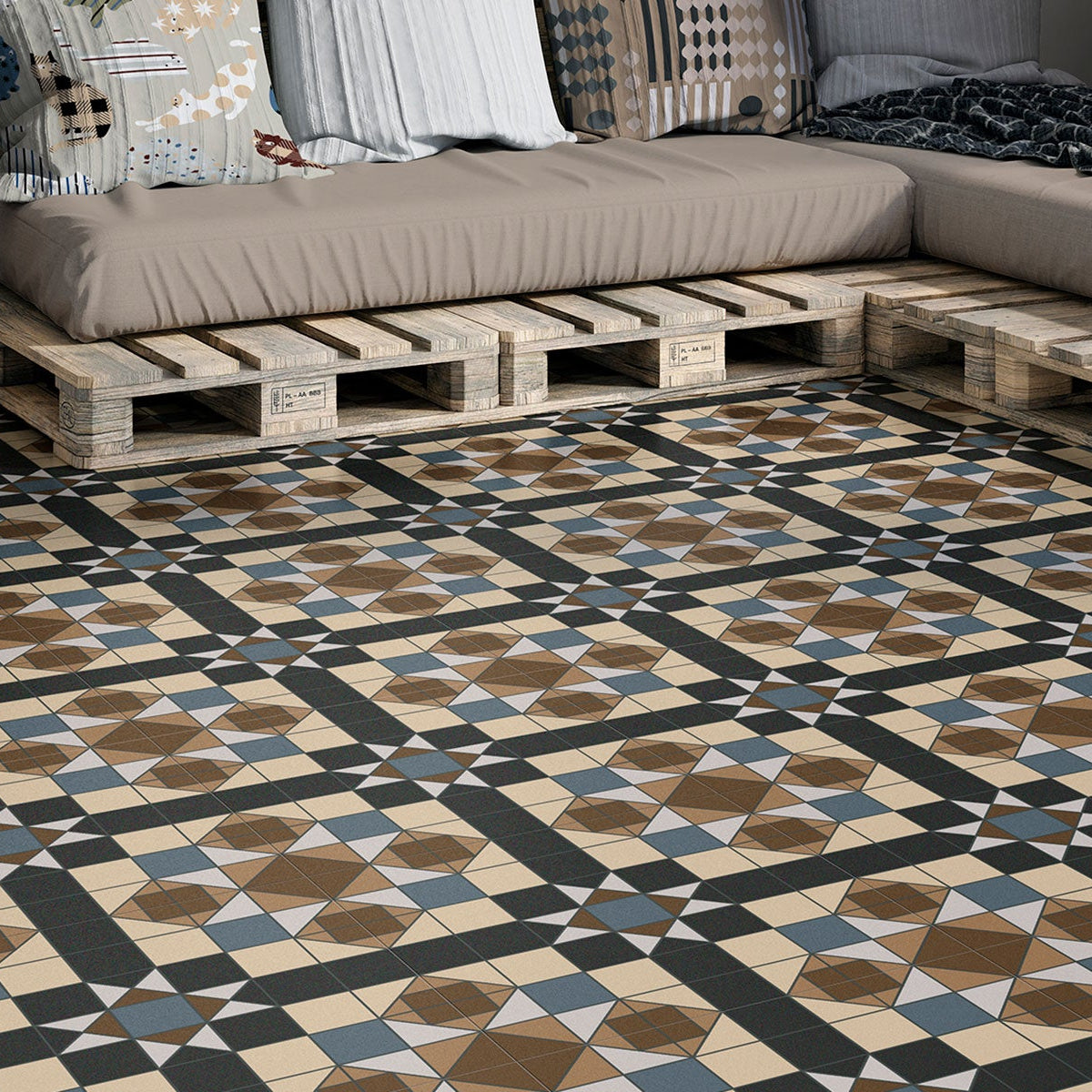 Harrogate Multicolour Patterned Ceramic Wall and Floor Tile 45x45cm