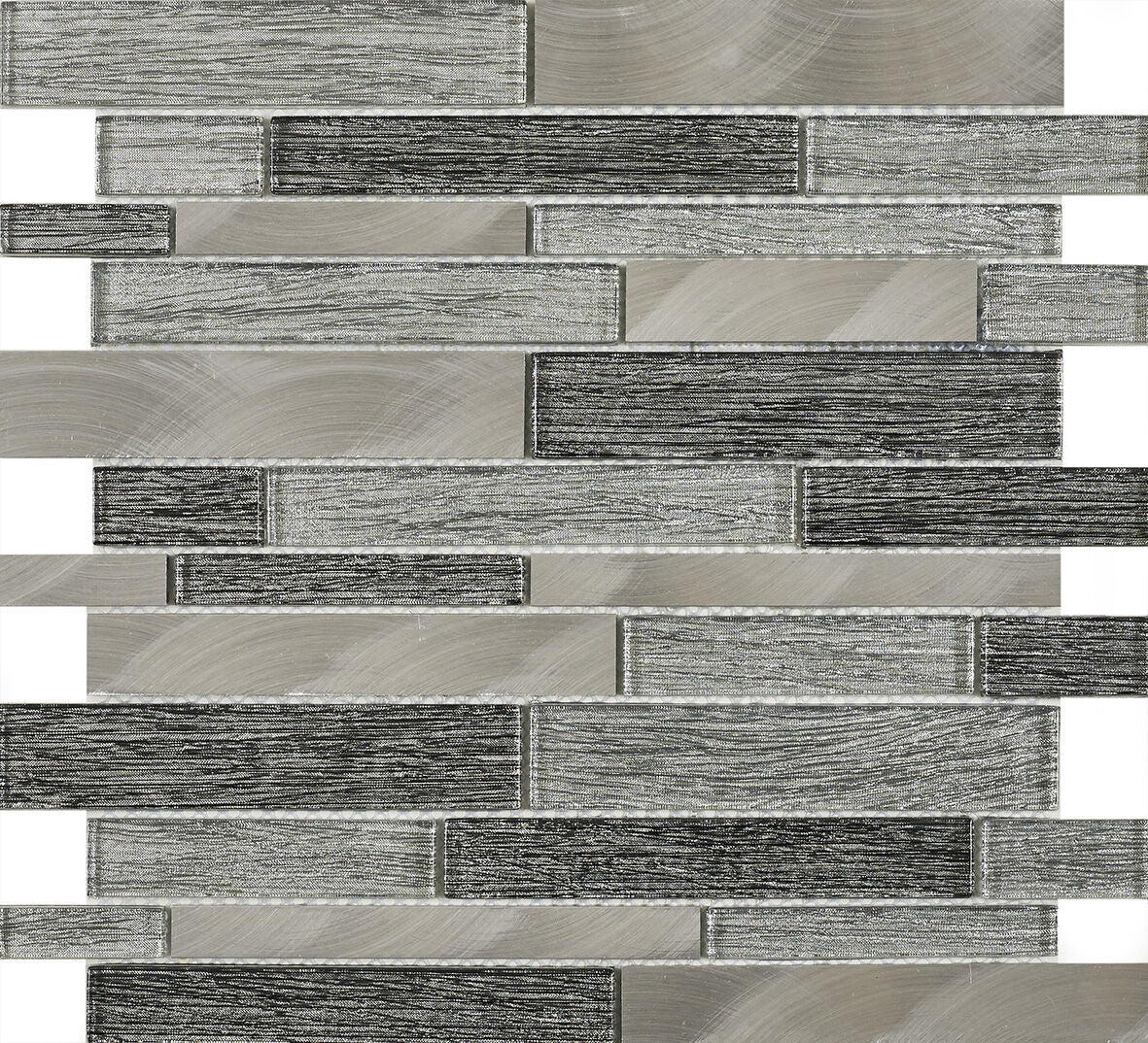Ashby Grey Glass & Metal Mix Offset Linear Mosaic-Verona-G30224