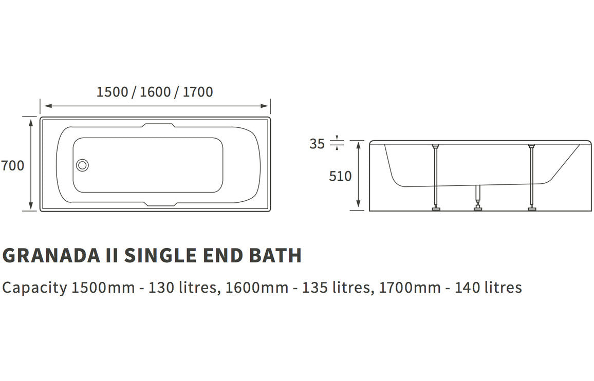 Craig Goch Single End Twin Grip Textured Base 8mm 1700x700x510mm 2TH Bath