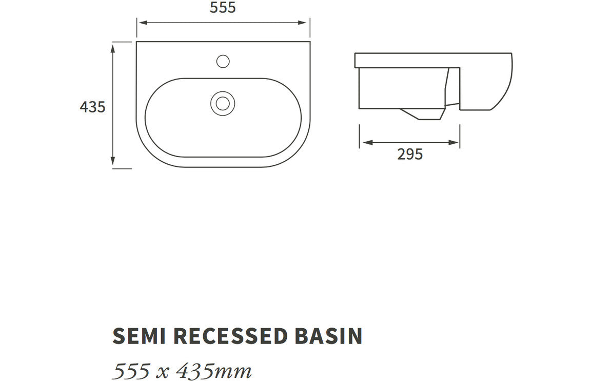 Colleen 555x435mm 1TH Semi Recessed Basin