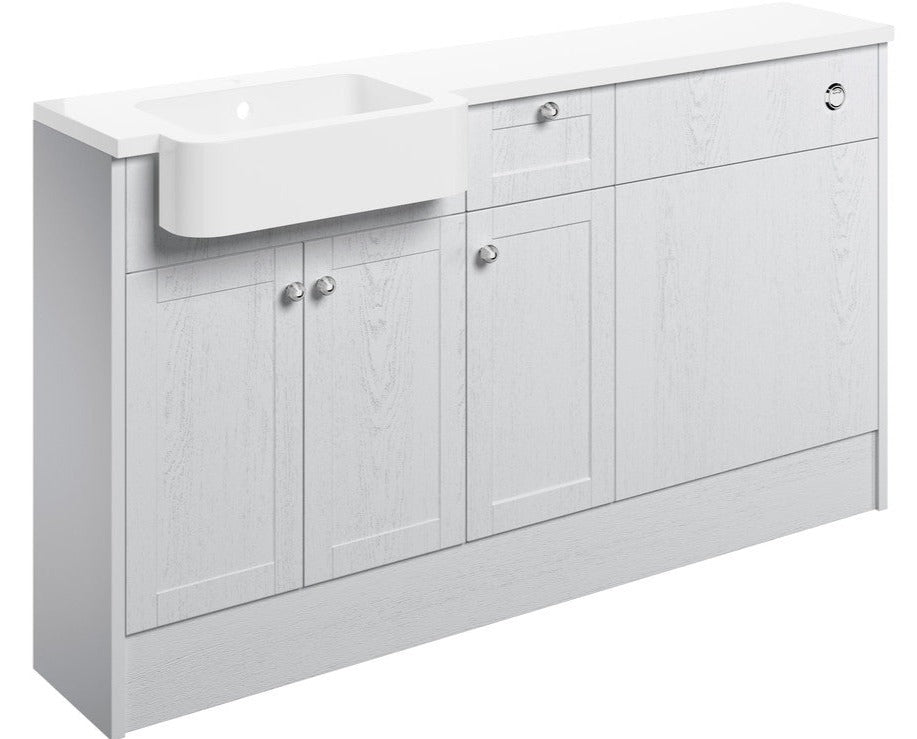 Picpoul 1542mm Basin, WC & 1 Drawer, 1 Door Unit Pack - Satin White Ash