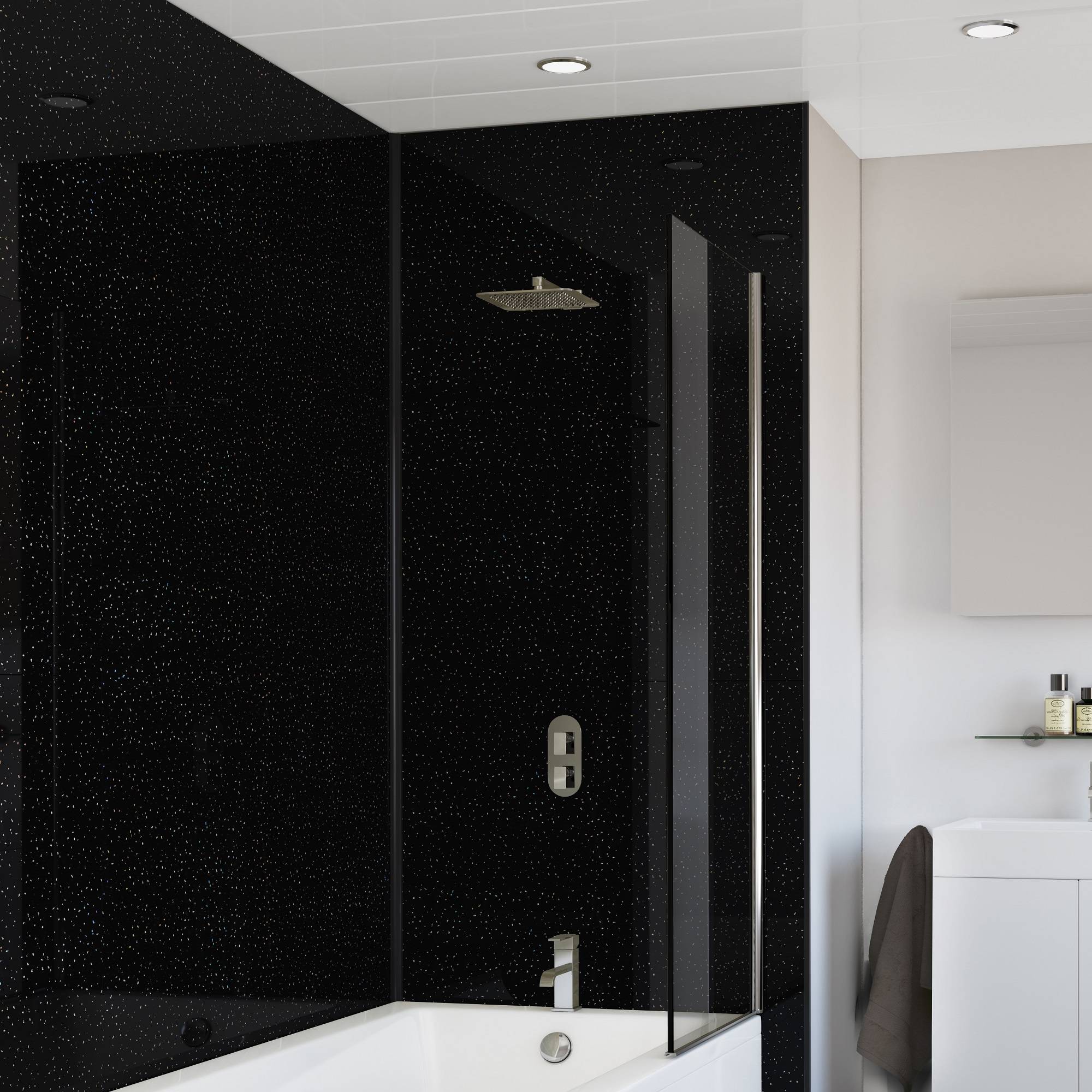 10mm Waterproof Shower Panel Black Sparkle 2400x1000mm