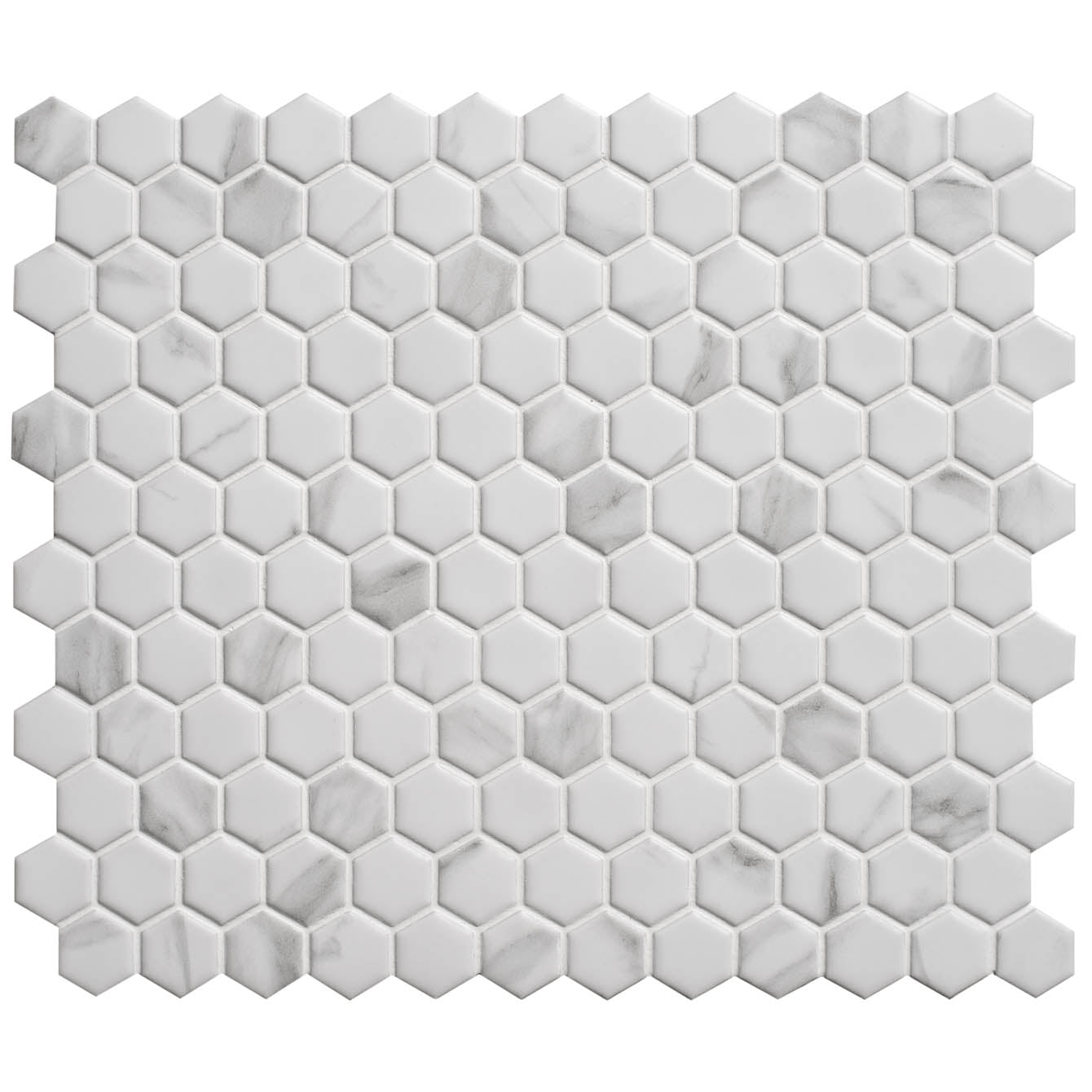 Carrara Marble Effect Matt White Hexagonal Mosaic Floor & Wall Tile 30x26cm