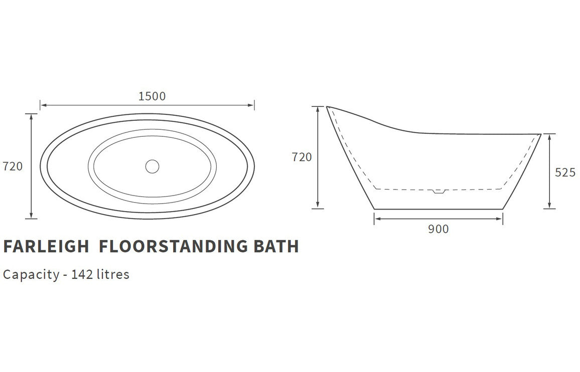 Brenig Freestanding 1500x720x720mm Bath