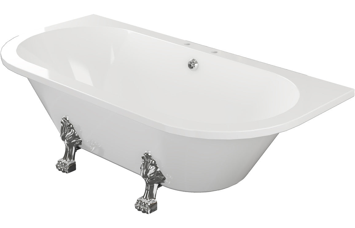 Celyn Freestanding Back To Wall 1700x800x600mm 2TH Bath w/Feet - White