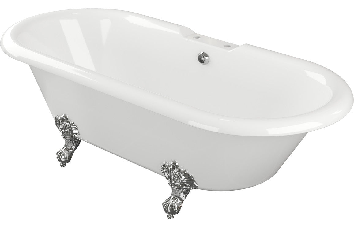 Richmond White Freestanding Bath with chrome claw feet.