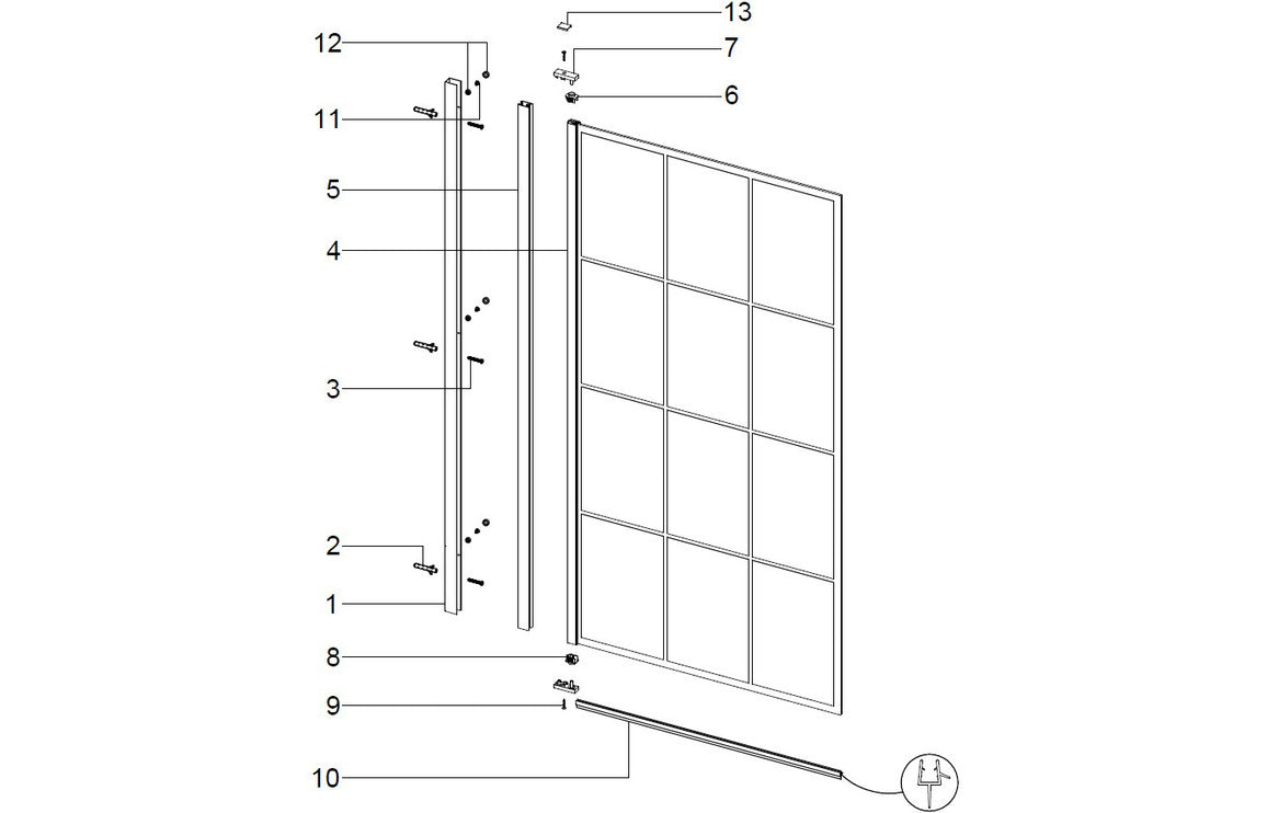 Single Straight Bath Screen - Black Framed