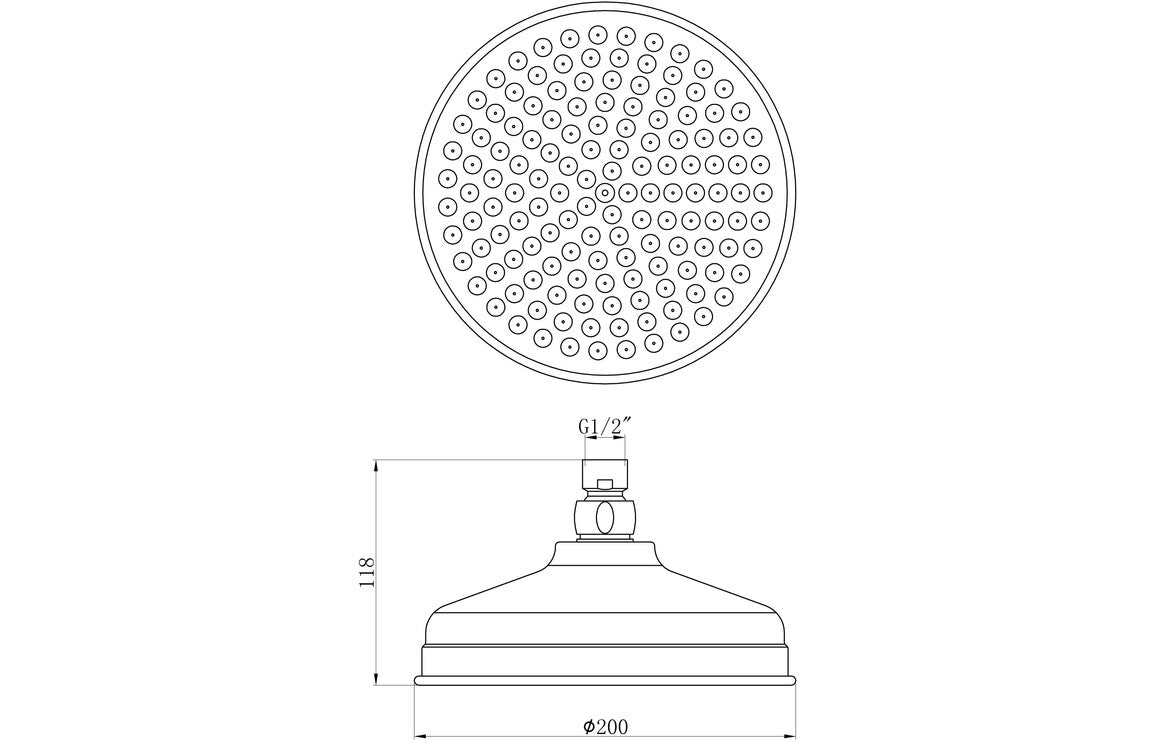 200mm Round Traditional Showerhead - Chrome