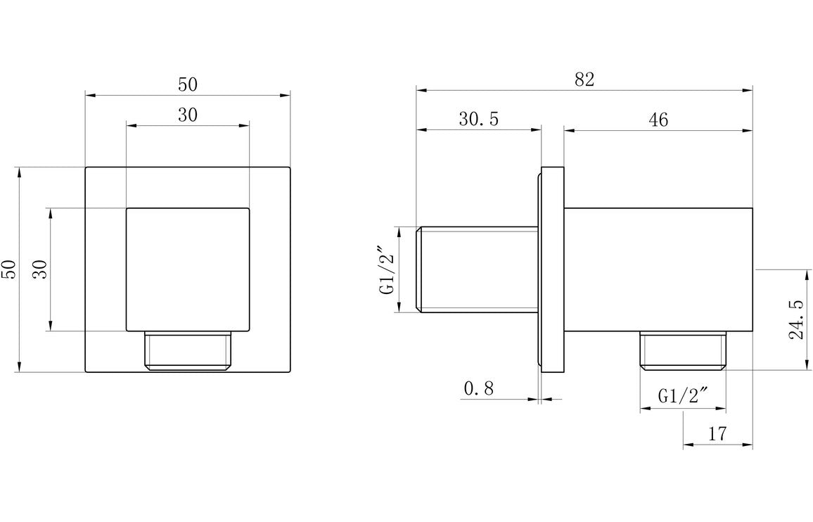Chrome Wall Outlet Elbow - Square