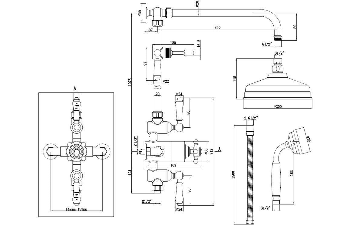 Warwick Traditional Thermostatic Shower Kit - Brushed Brass