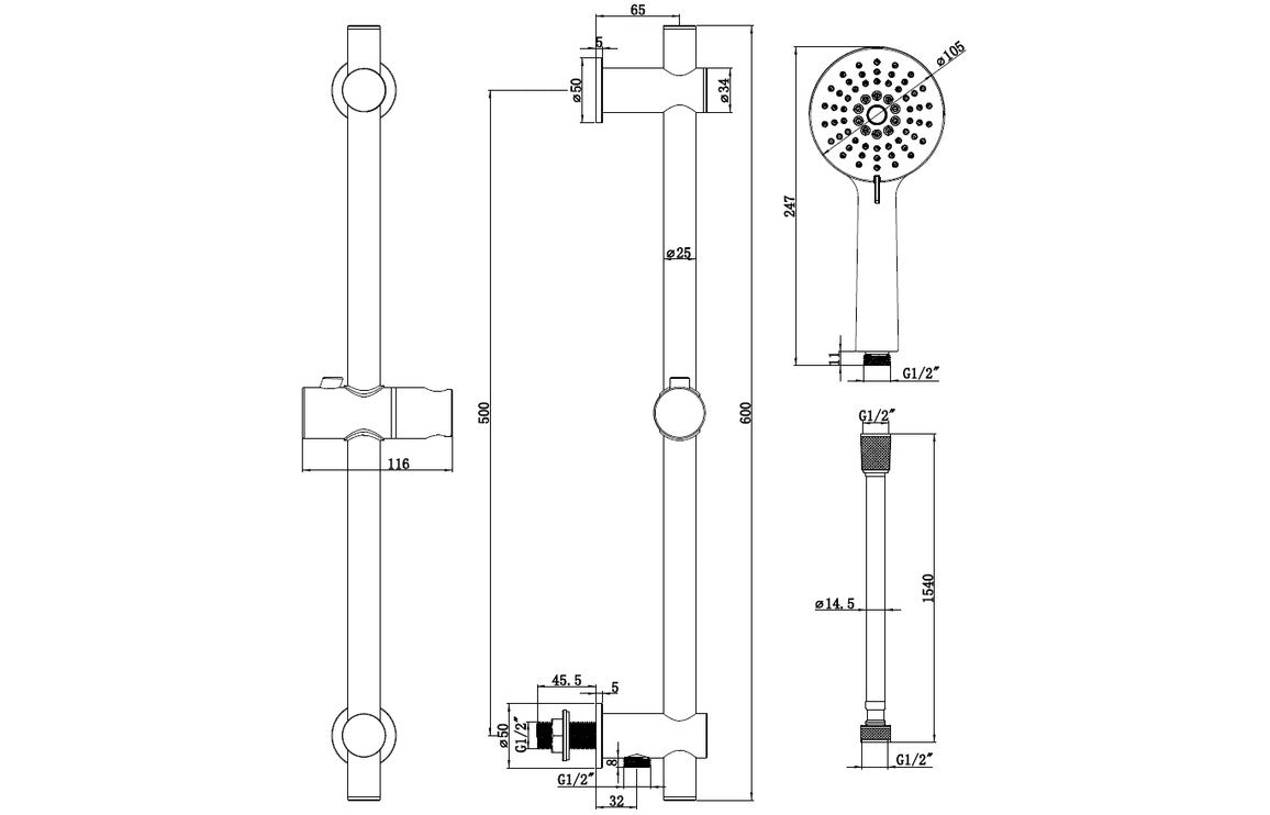 Round Riser Rail & Handset Kit - Matt Black