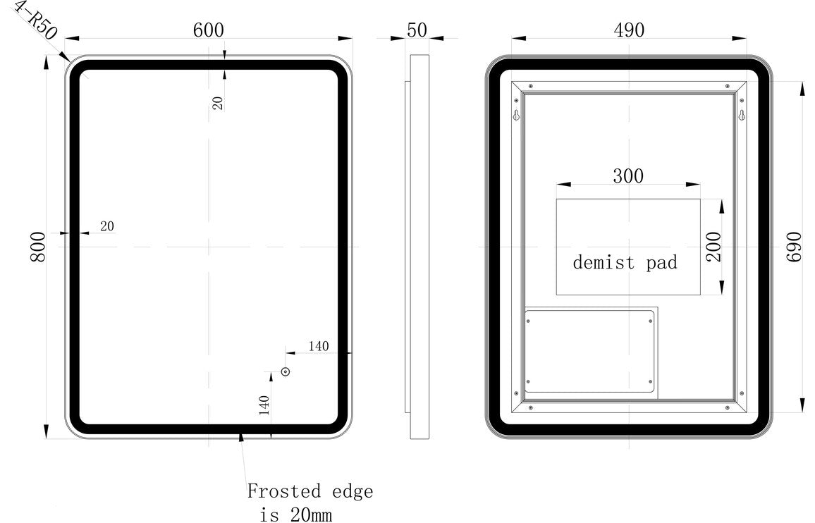 Alexandra 600mm Rectangle Front-Lit LED Mirror - Matt Black