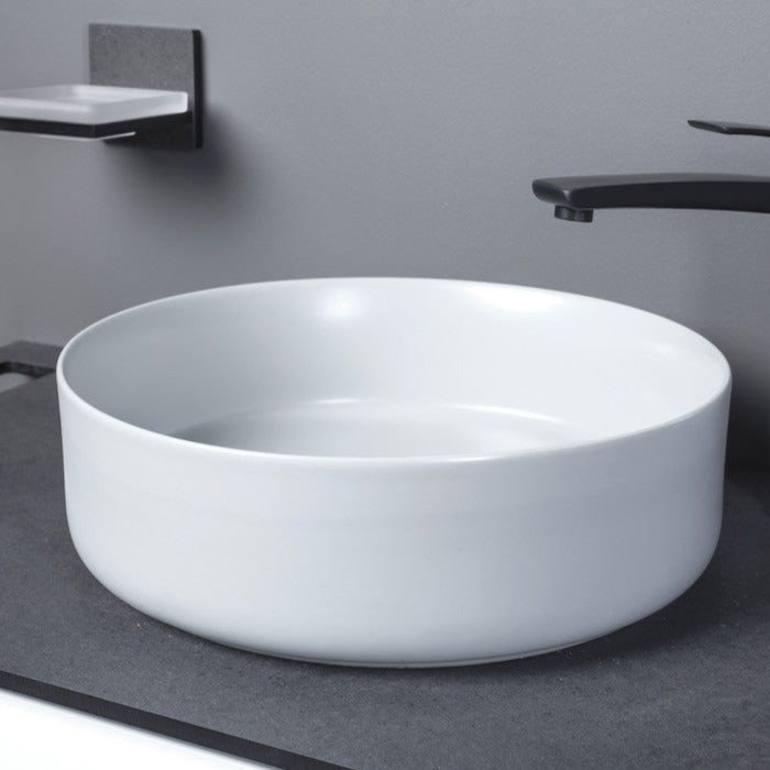 Lennox 355mm Ceramic Round Washbowl & Waste - Matt White