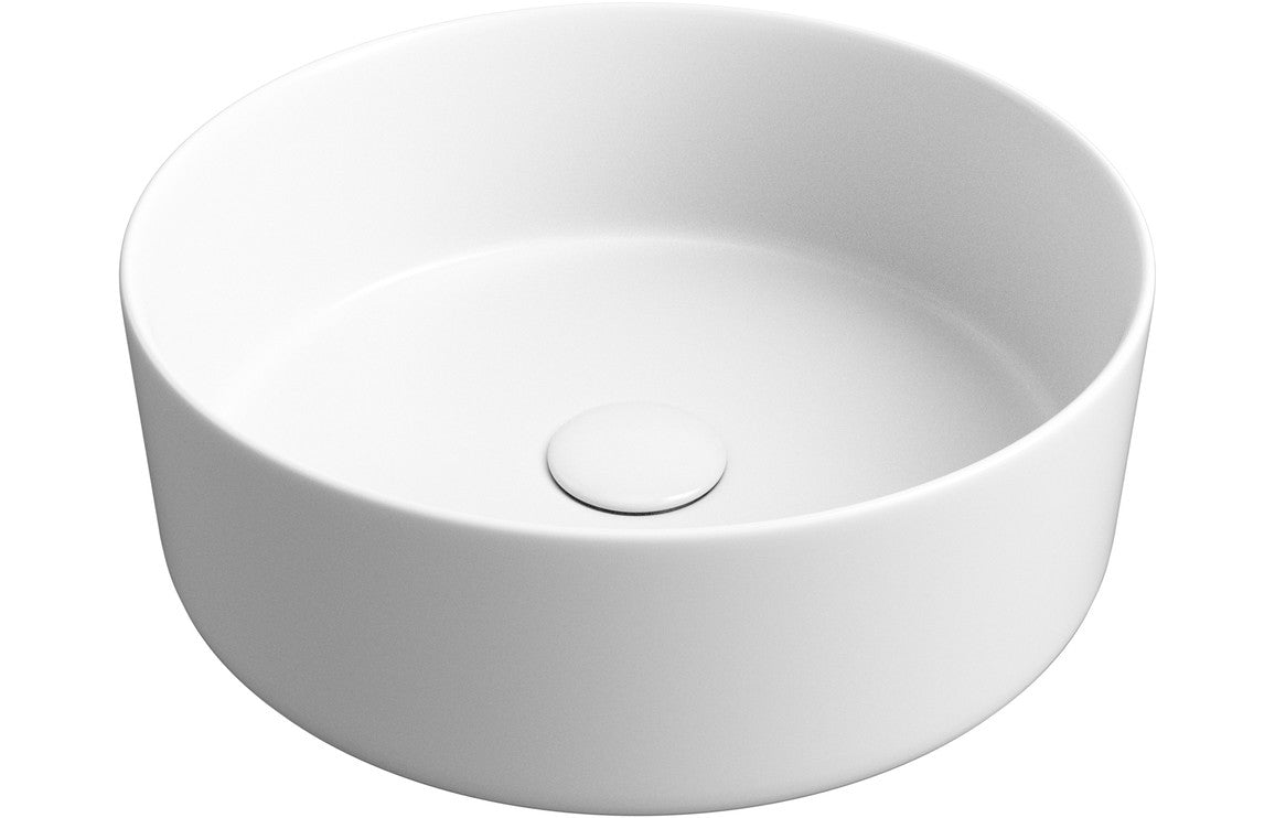 Lennox 355mm Ceramic Round Washbowl & Waste - Matt White