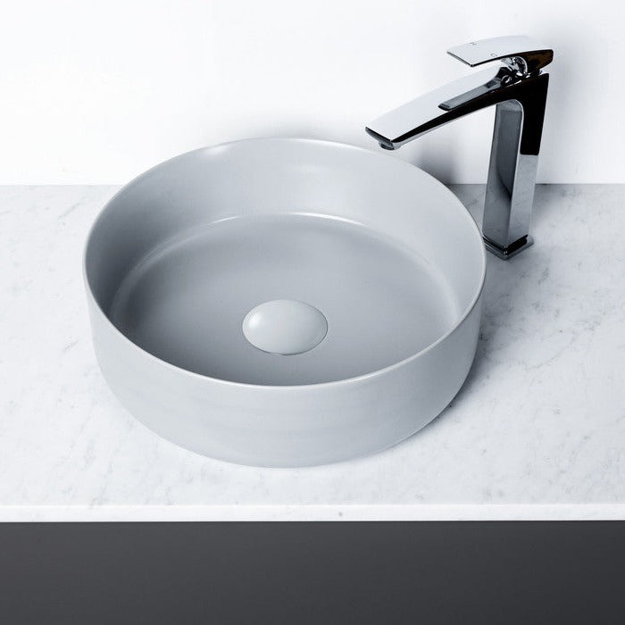 Lennox 355mm Ceramic Round Washbowl & Waste - Light Matt Grey