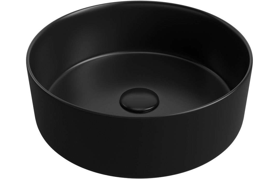 Lennox 355mm Ceramic Round Washbowl & Waste - Matt Black