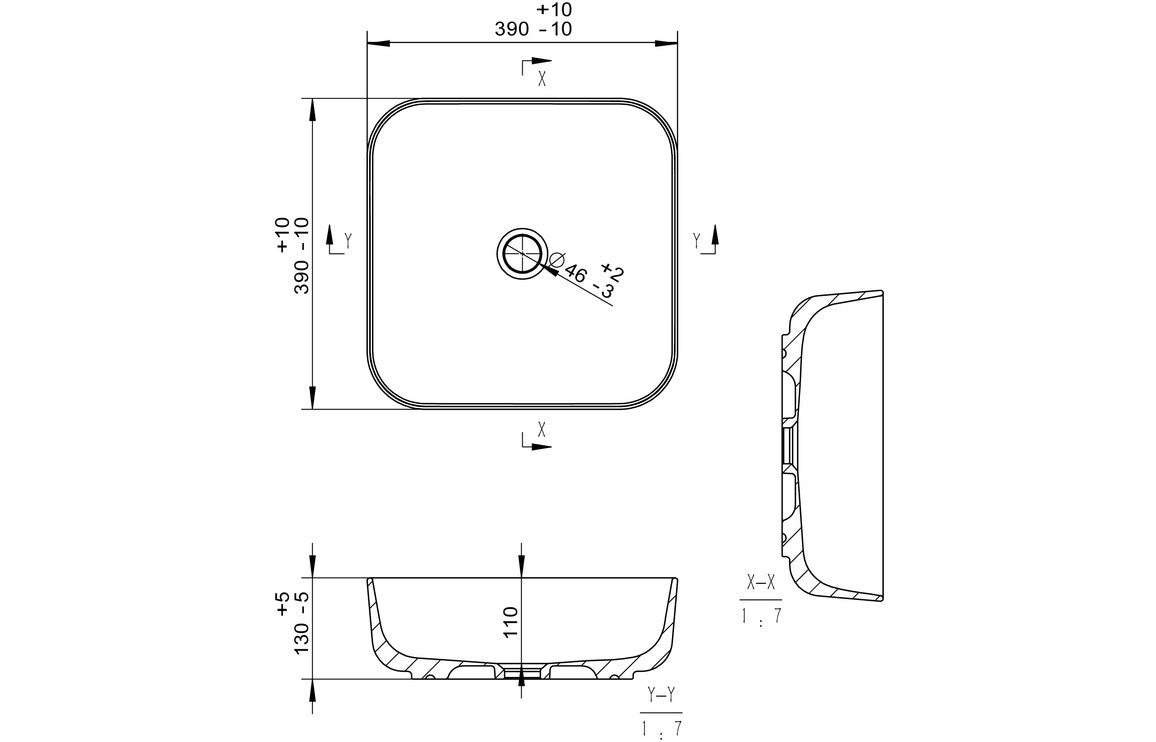 Lennox 400mm Ceramic Square Washbowl & Waste - Matt Black