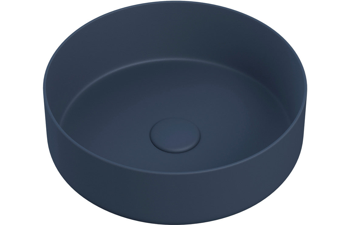Lennox 355mm Ceramic Round Washbowl & Waste - Matt Deep Blue