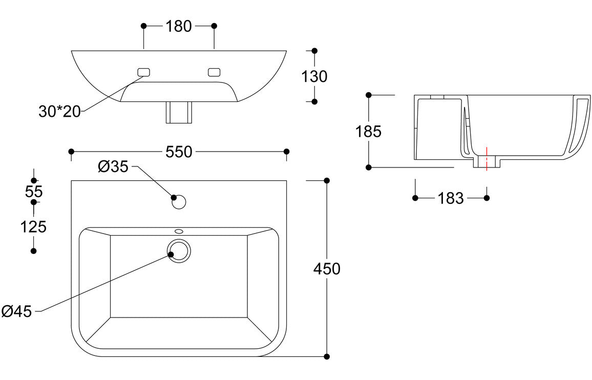 Cerys 560x450mm 1TH Basin & Full Pedestal (Boxed)