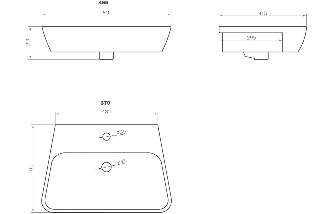 Amber 495x415mm 1TH Semi Recessed Basin