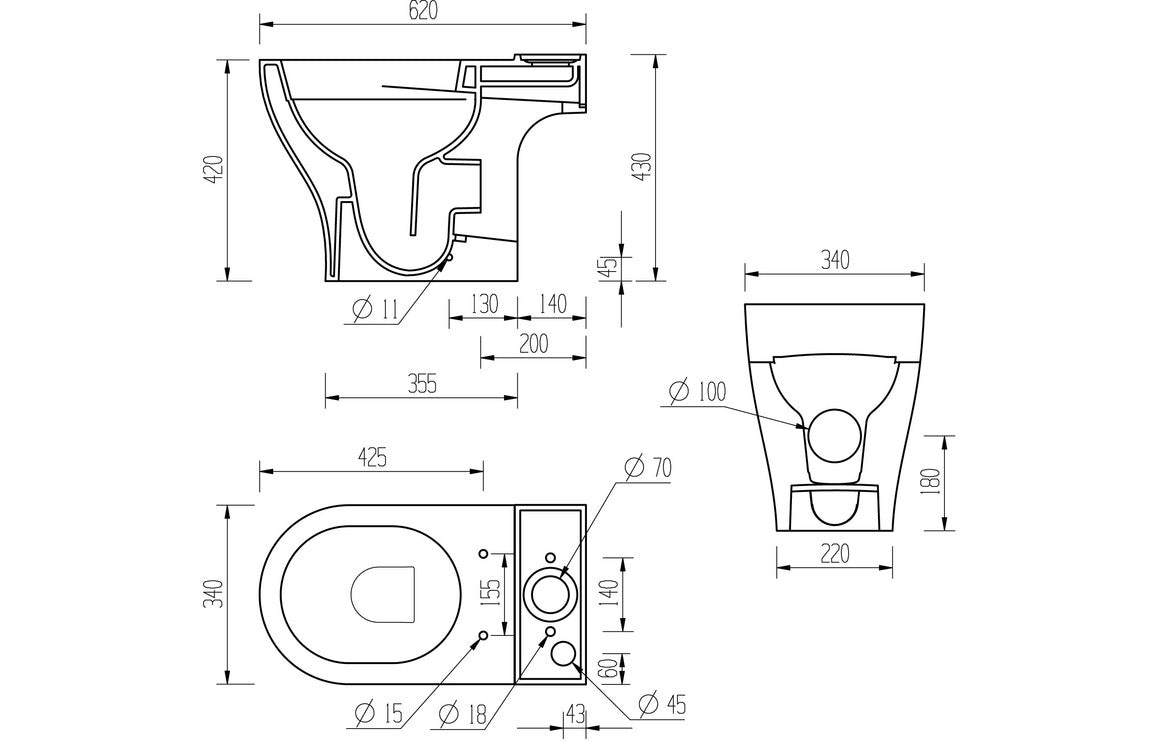 Lilibet Rimless Close Coupled Open Back WC & Soft Close Seat