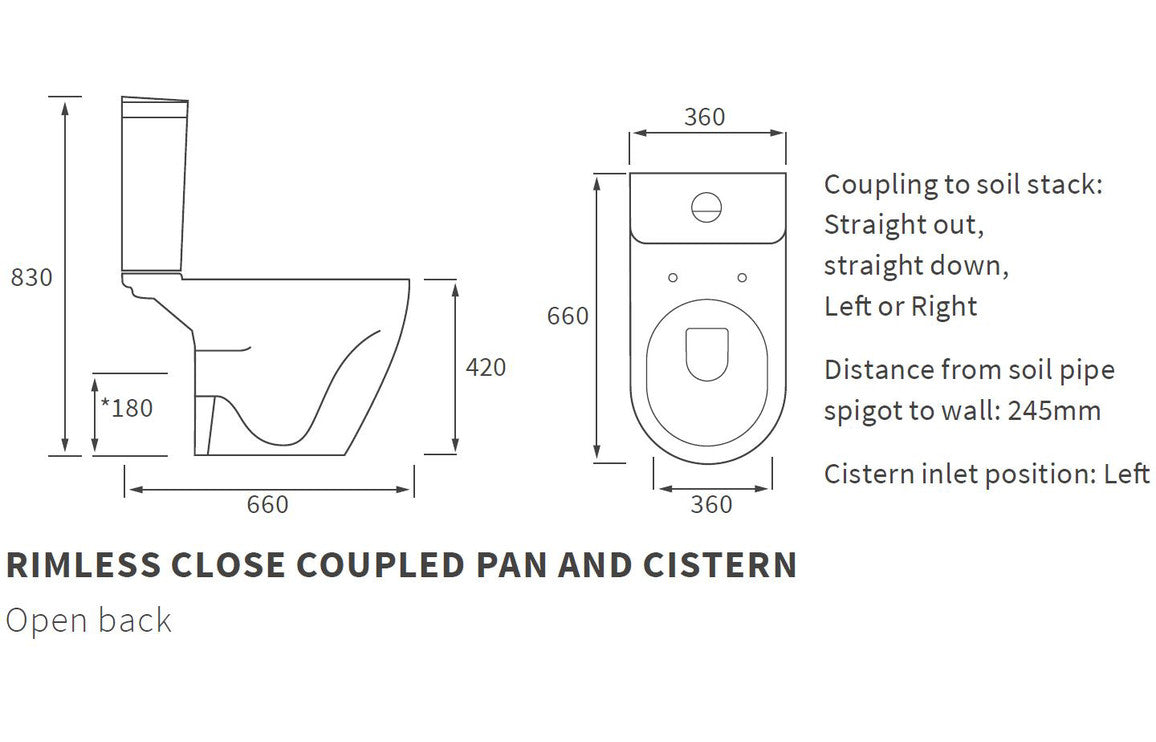 Colleen Rimless Close Coupled Open Back WC & Soft Close Seat