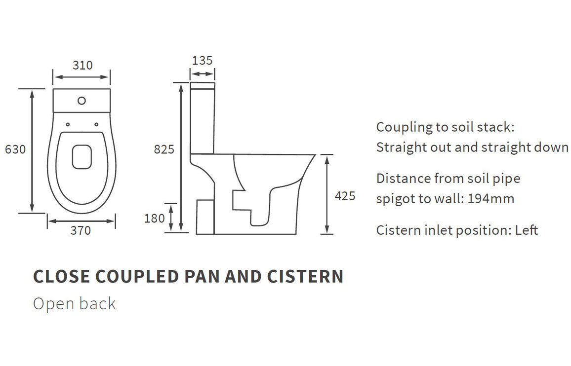 Sandra Rimless Close Coupled Open Back WC & Soft Close Seat