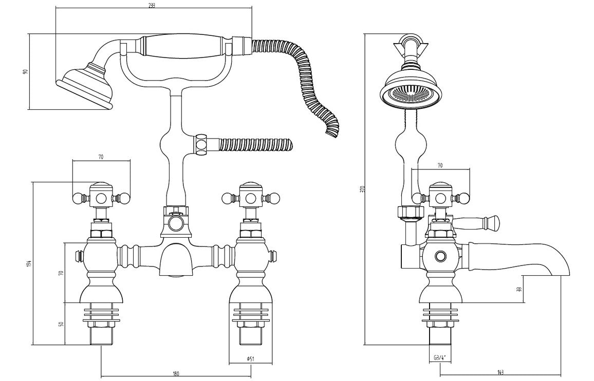 Marlow Bath/Shower Mixer & Shower Kit - Brushed Brass