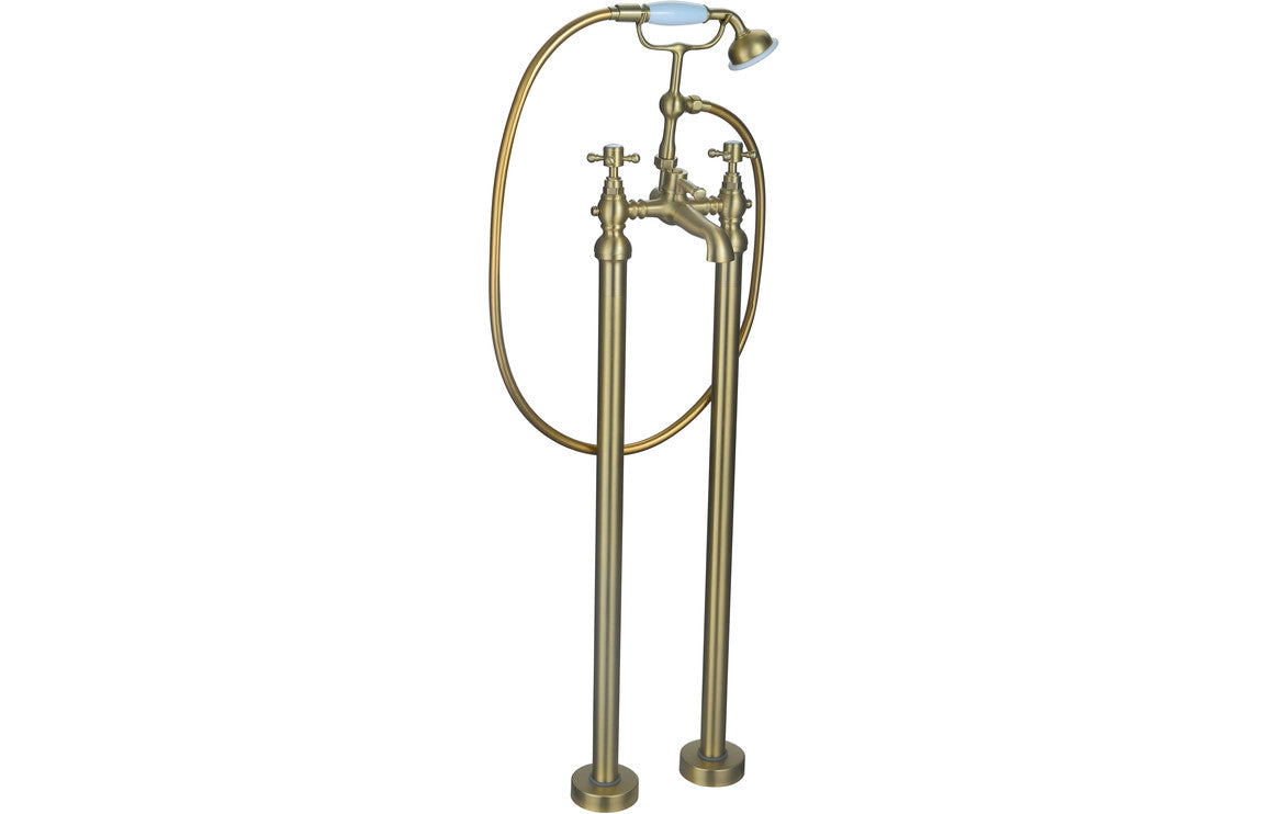 Bardi Floor Standing Bath/Shower Mixer & Shower Kit - Brushed Brass