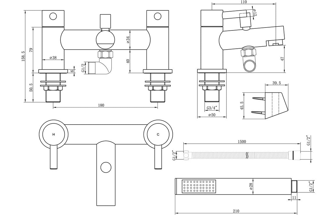 Liscia Bath/Shower Mixer & Bracket - Chrome