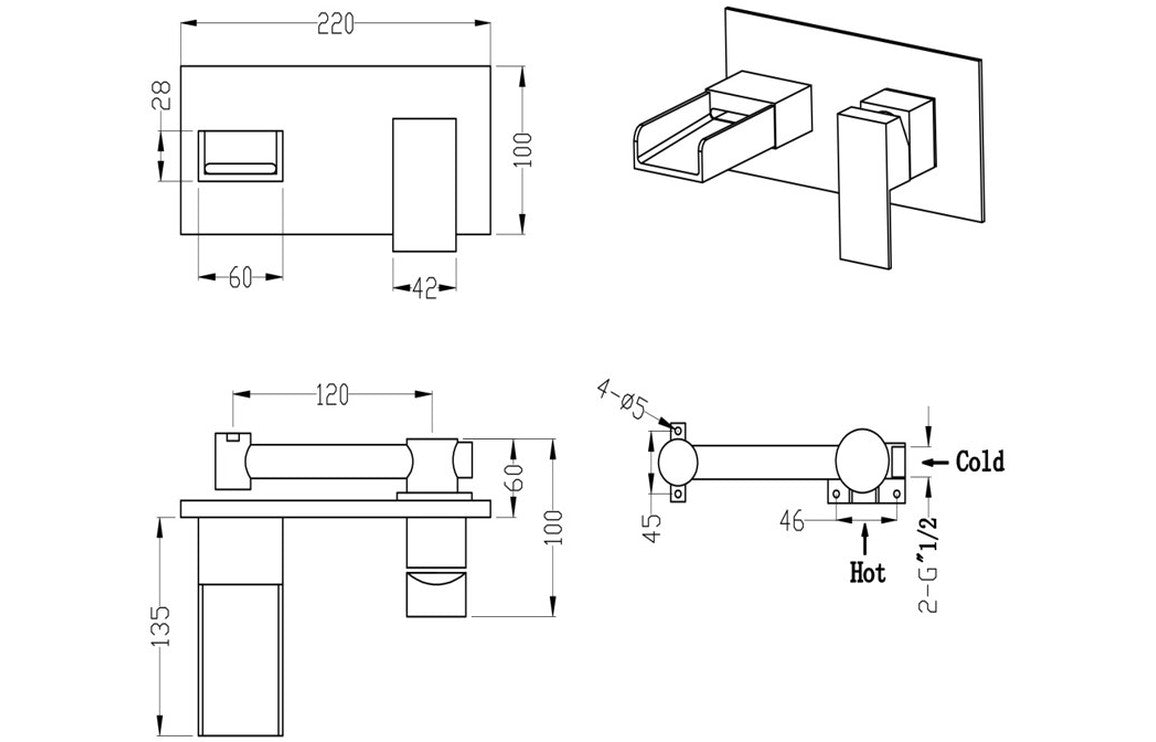 Ricco Wall Mounted Basin Mixer - Chrome