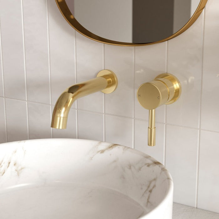 Pescara Wall Mounted Basin Mixer - Brushed Brass