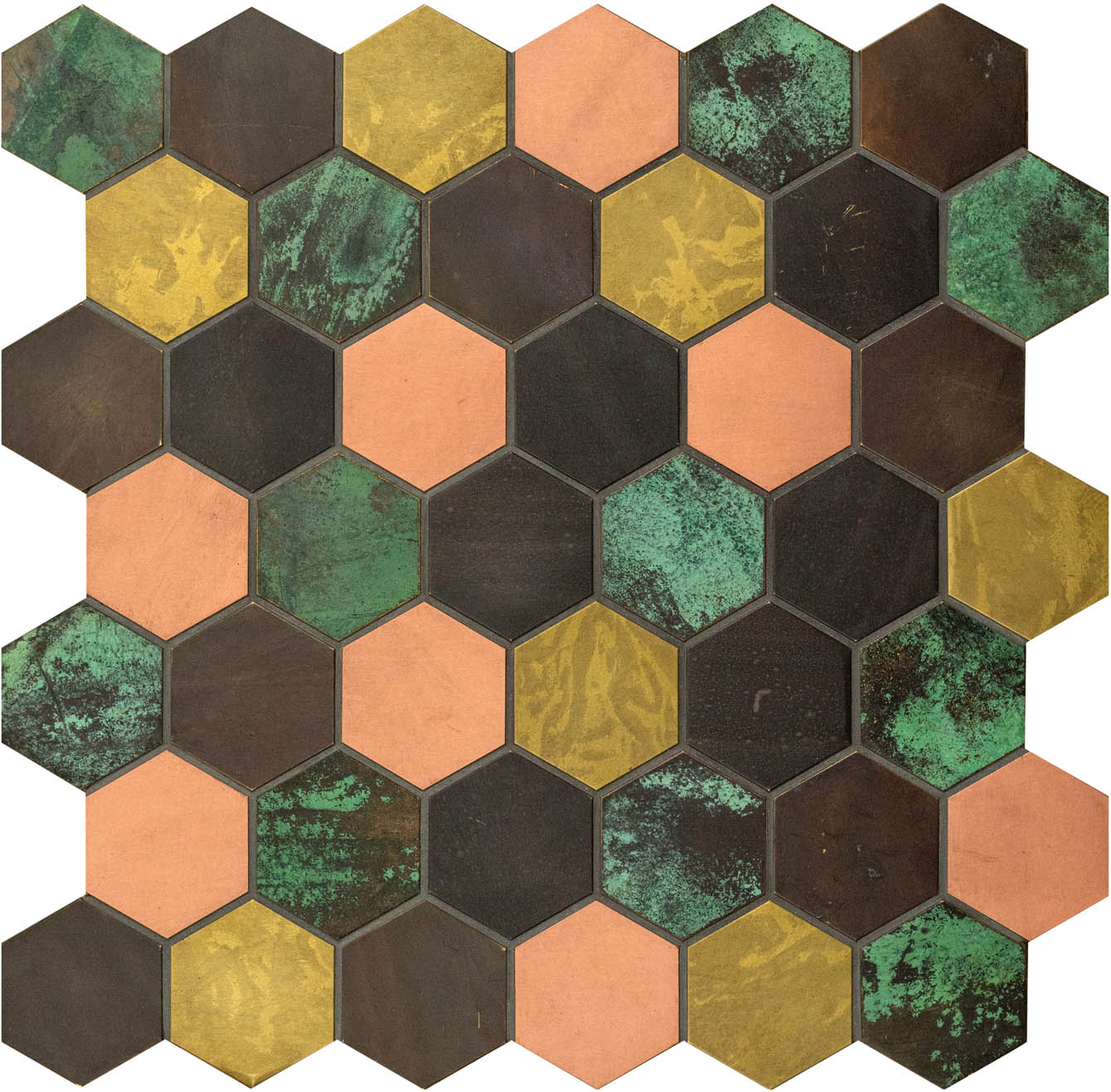 Flidor Metallic Mixed Colour & Copper Hexagon Mosaic Wall Tile 30x30cm