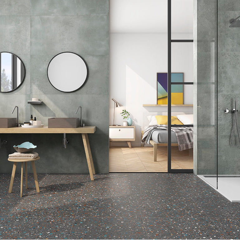 London Terrazzo Charcoal Porcelain Tile 60x60cm