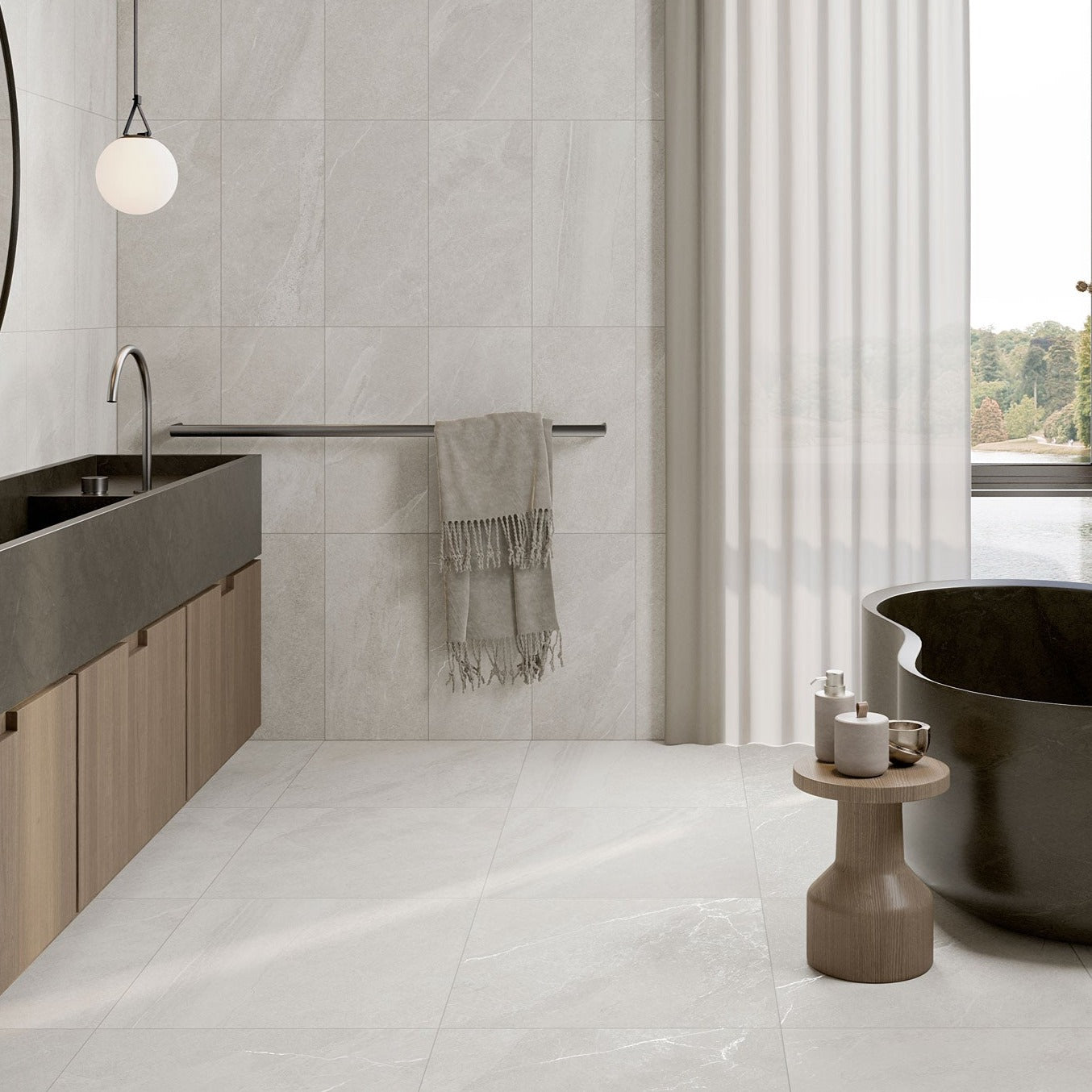 Rondine Angers White Stone Effect 20mm Outdoor Italian Porcelain Slab Tile 100x100cm