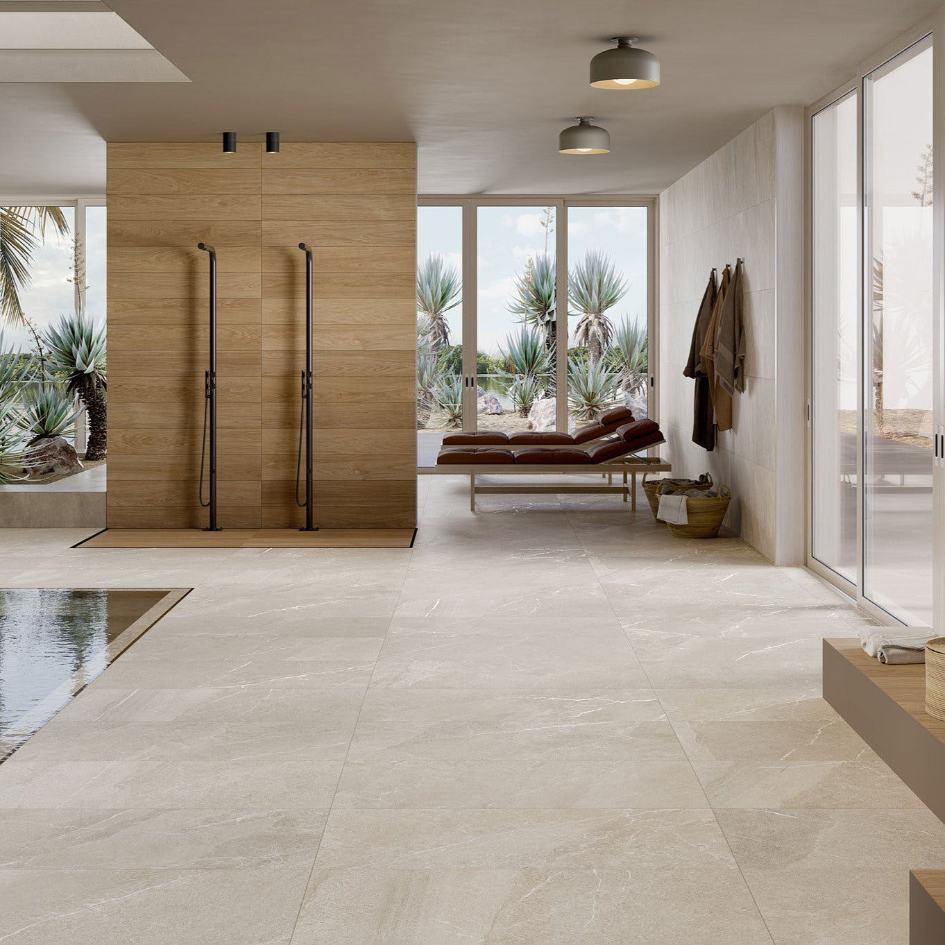 Rondine Angers Ivory Stone Effect Large Format Italian Porcelain Floor Tile 100x100cm