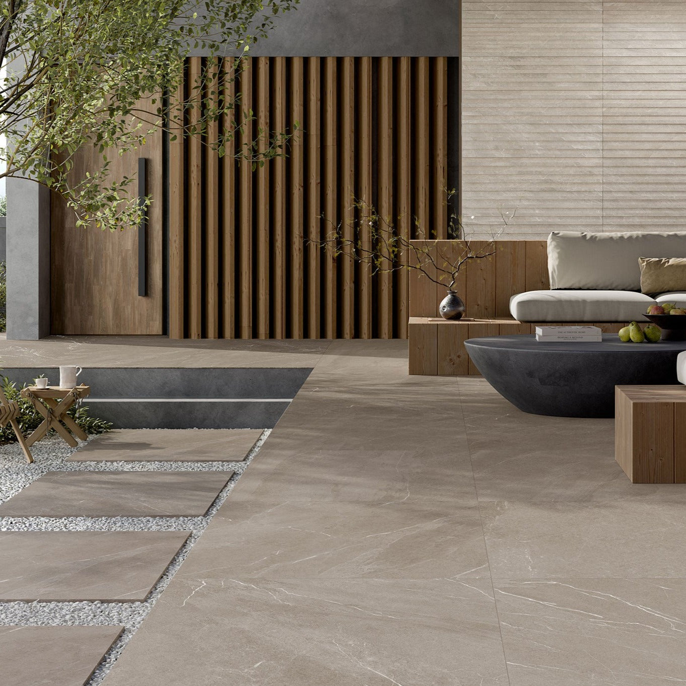 Rondine Angers Taupe Stone Effect Large Format Italian Porcelain Floor Tile 100x100cm