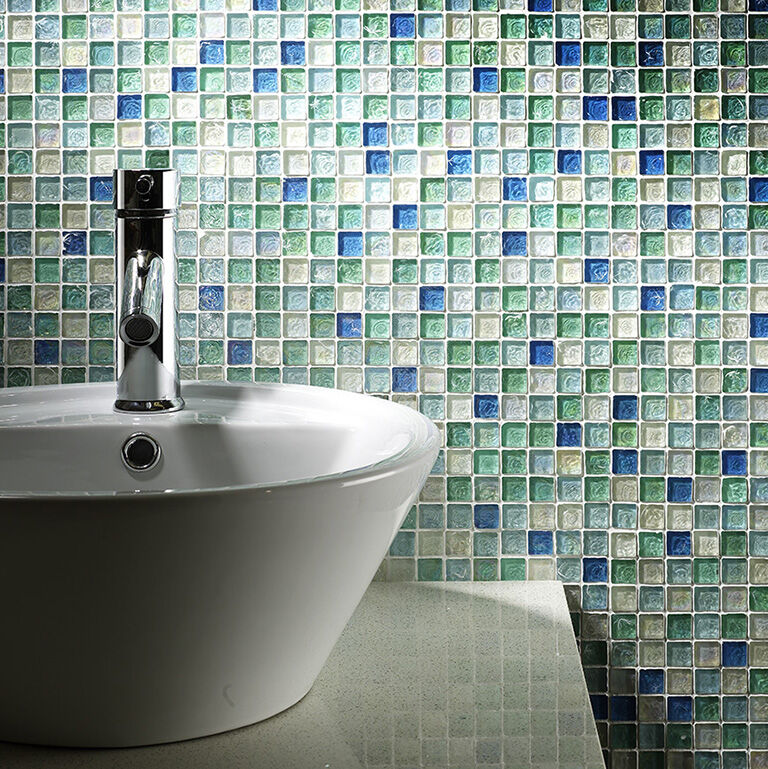 Hammered Pearl Aqua Glass Mosaic 23x23mm-Verona-G30039