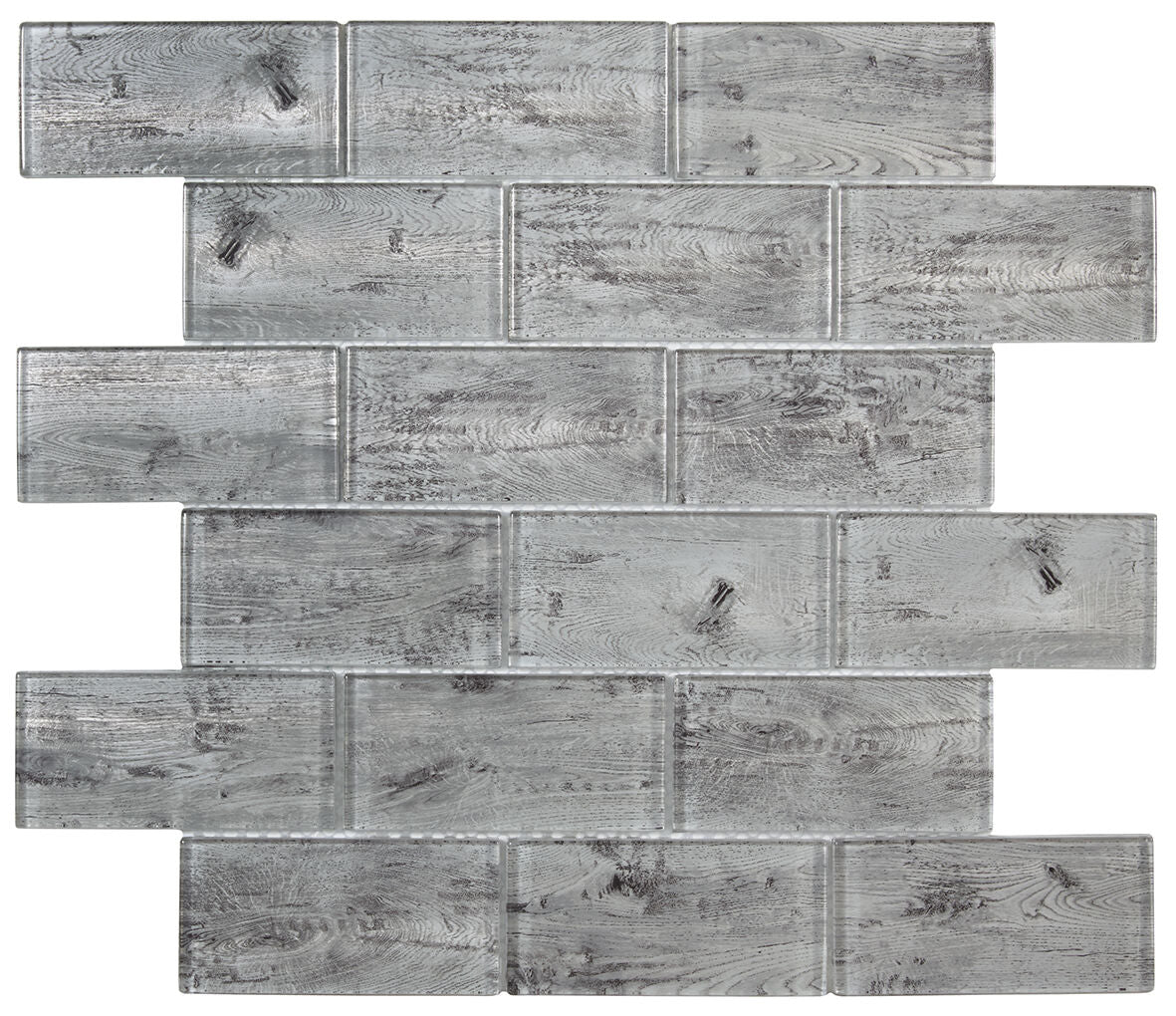 Horizon Silver Wood Effect Glass Brick Mosaic 48x98mm-Verona-G30237