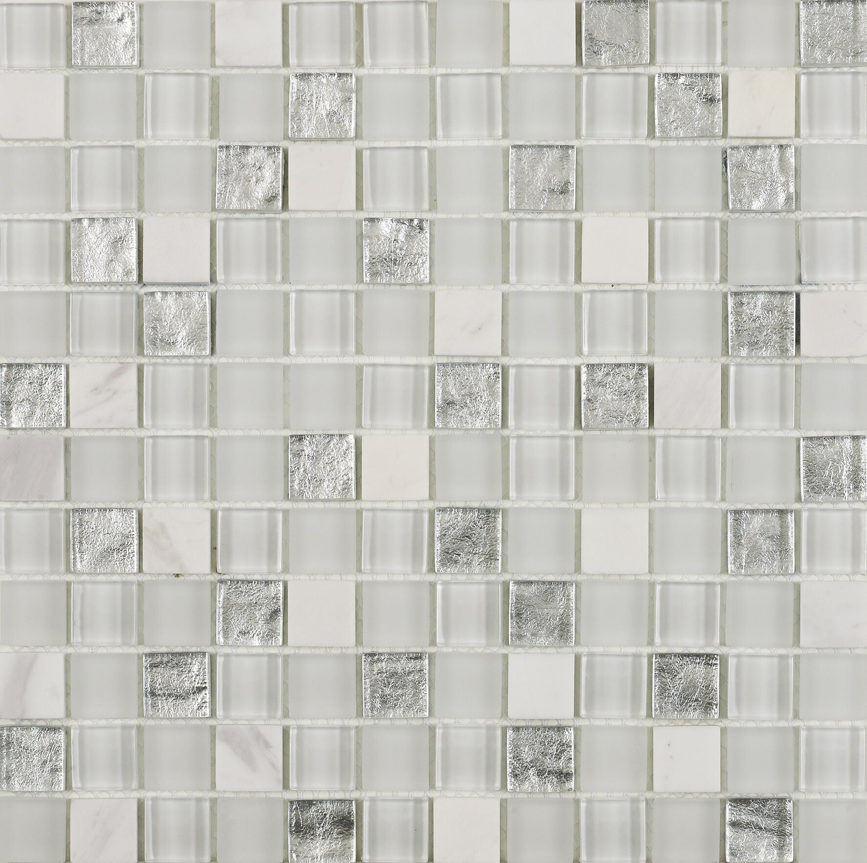 Hutton White/Silver Glass & Stone Mix Mosaic 23x23mm-Verona-G30227