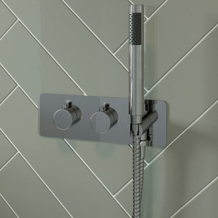 Luna Shower Pack Two - Two Outlet Twin Shower Valve with Handset & Brass Overhead