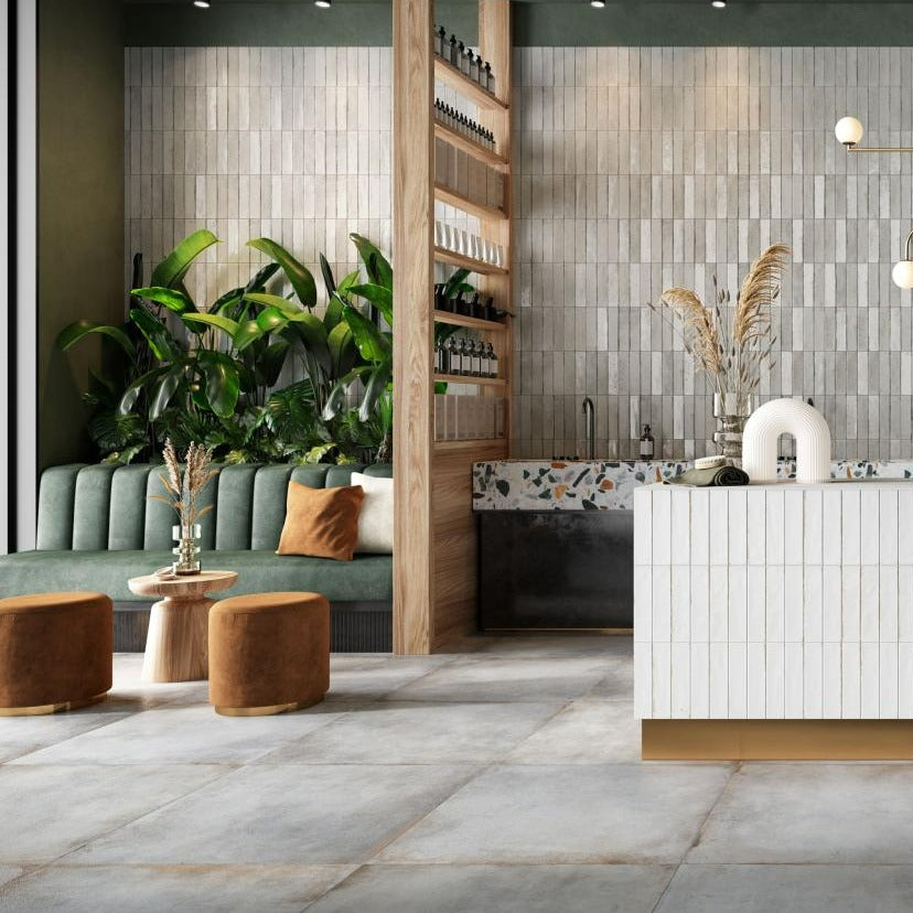 Manhattan Concrete Effect Light Grey and Copper Porcelain Tile 80x80cm