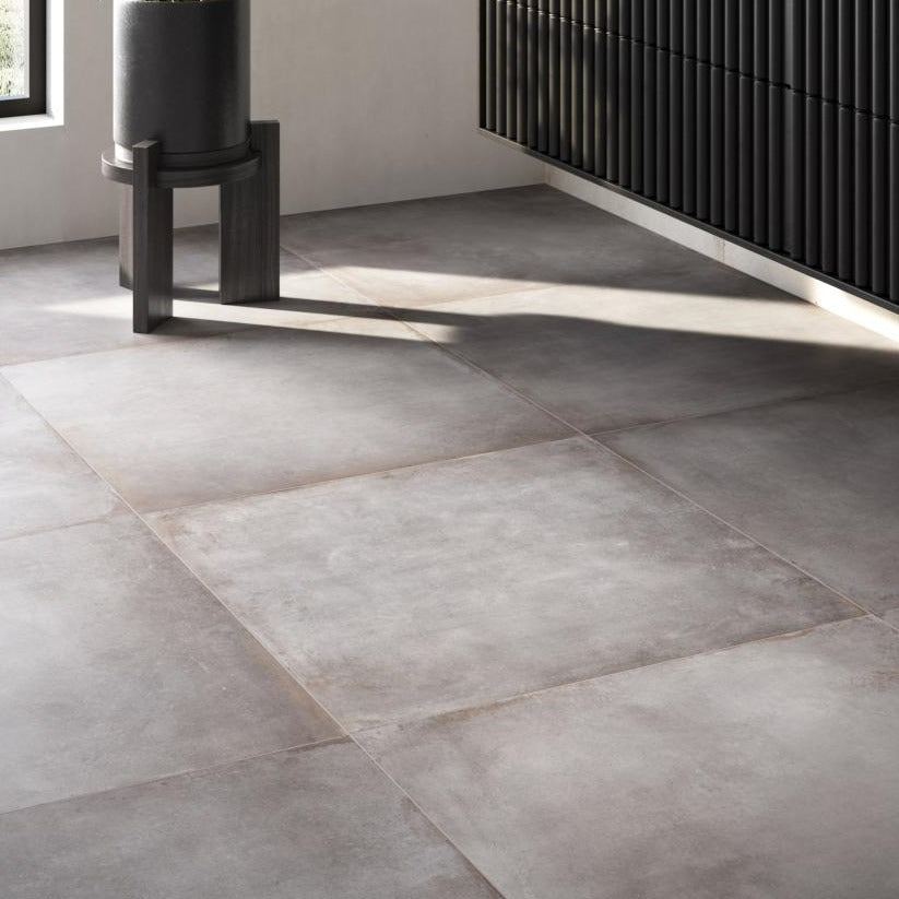 Manhattan Concrete Effect Taupe and Copper Porcelain Tile 80x80cm