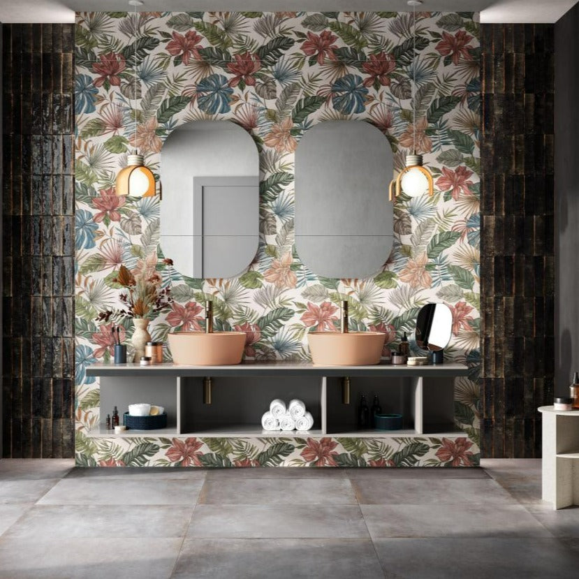 Manhattan Concrete Effect Taupe and Copper Porcelain Tile 80x80cm