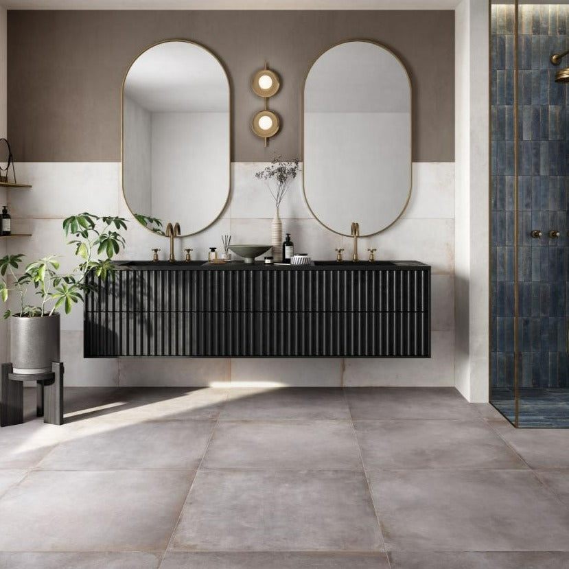 Manhattan Concrete Effect Taupe and Copper Porcelain Tile 80x80cm