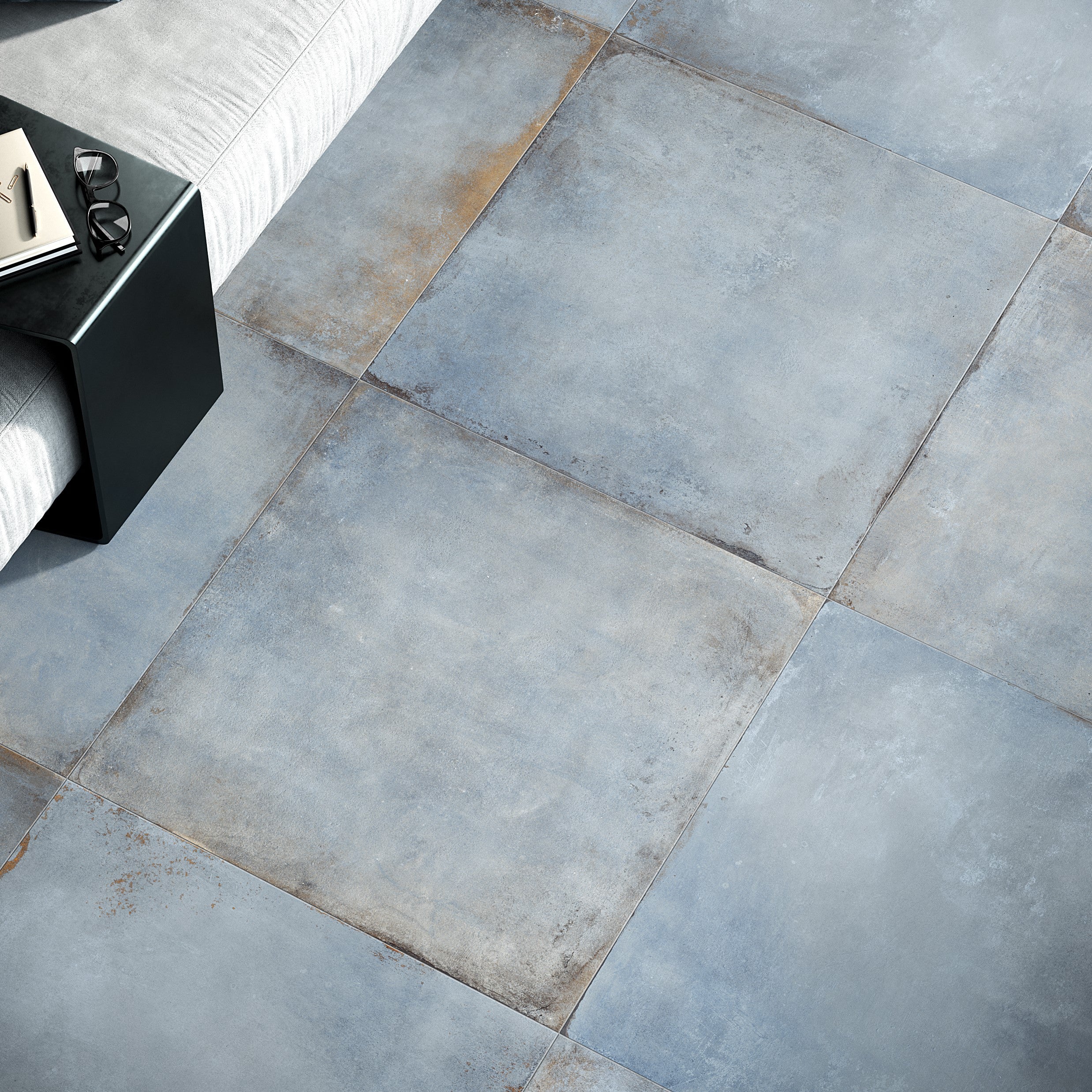 Manhattan Concrete Effect Blue and Copper Porcelain Tile 80x80cm