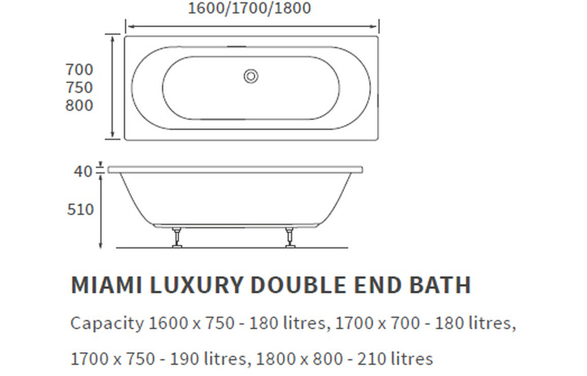 Trojan Cascade Round Double Ended Reinforced Bath 1700x700mm
