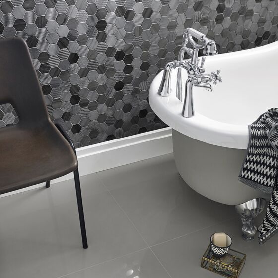 Midnight Stone Hexagon Mixed Finish Marble Mosaic Wall and Floor Tile 30x30cm-Verona-S20117