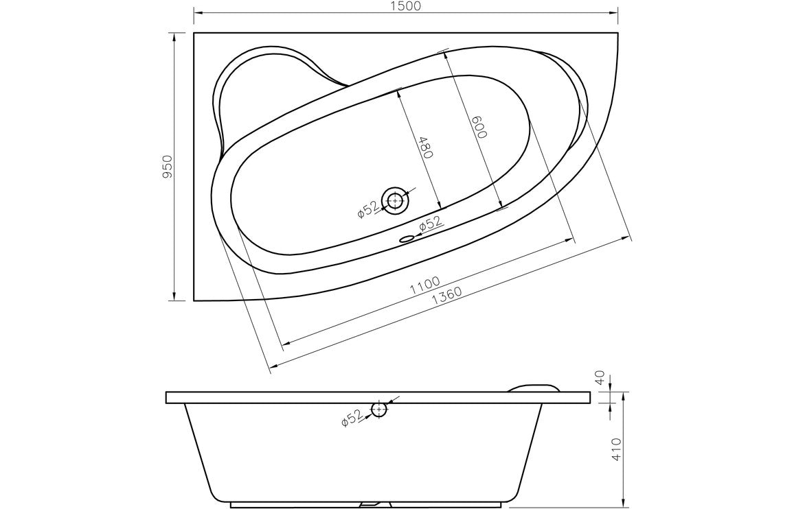 Trojan Orlando Reinforced Corner Bath 1500x1040mm